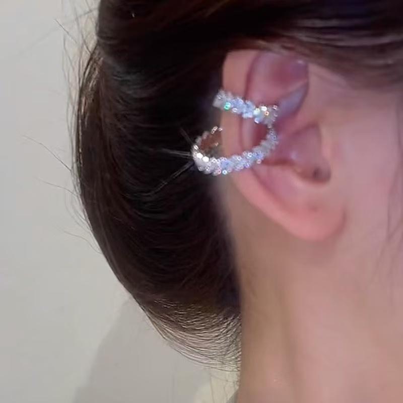 Crystal Cartilage Clip Wheat Ear Earrings