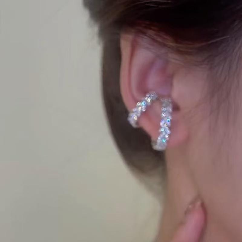 Crystal Cartilage Clip Wheat Ear Earrings