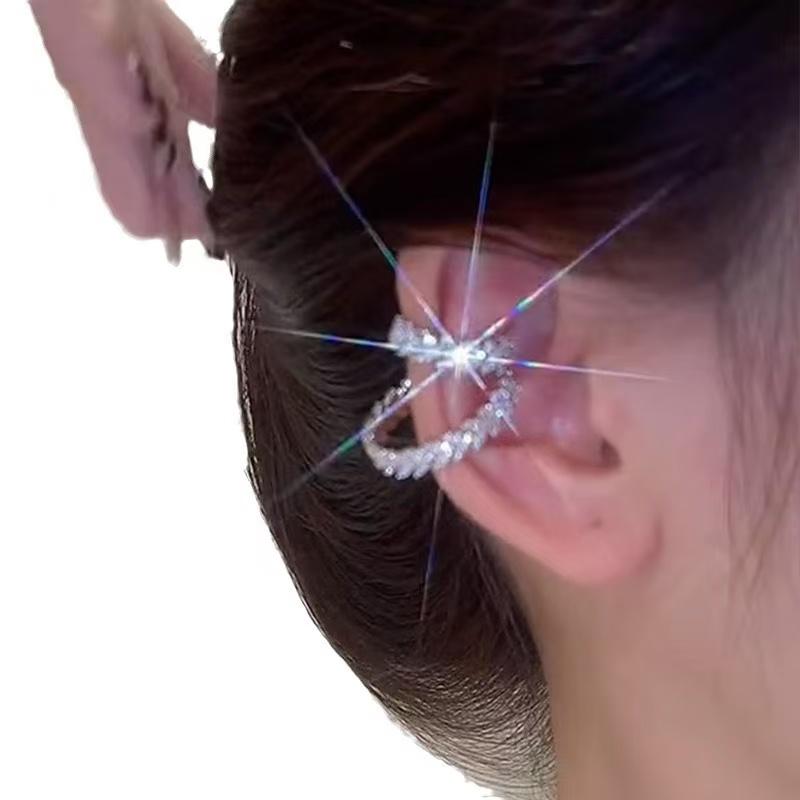 Crystal Cartilage Clip Wheat Ear Earrings