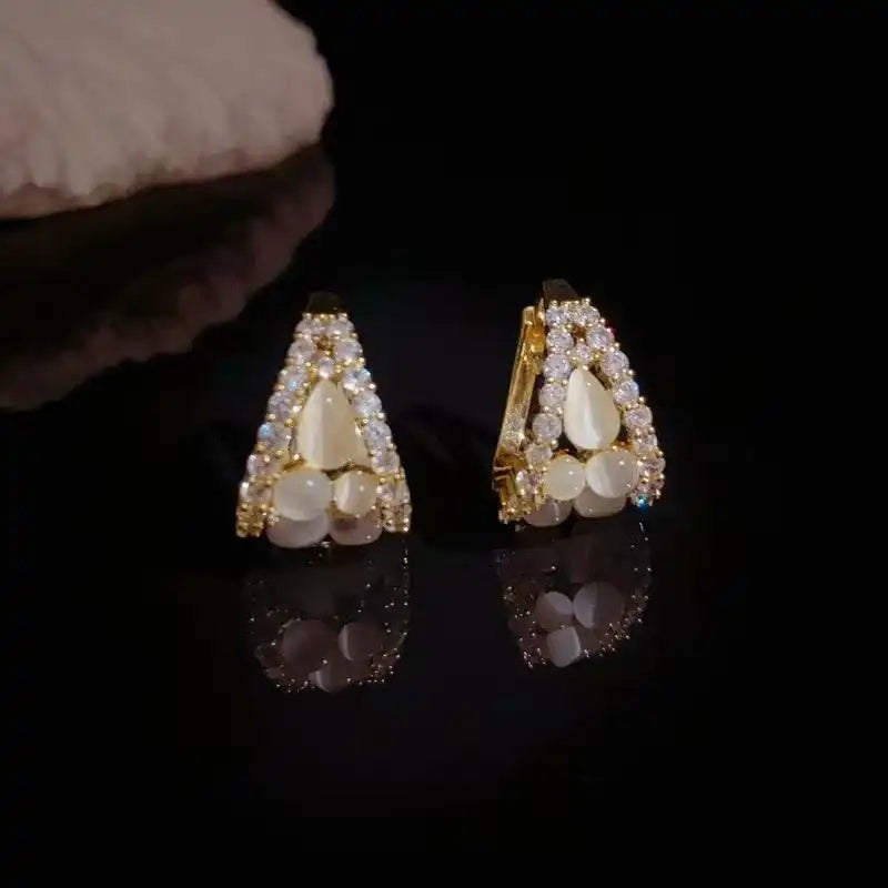 Crystal Cat Eye Teardrop Ear Hoop Earrings