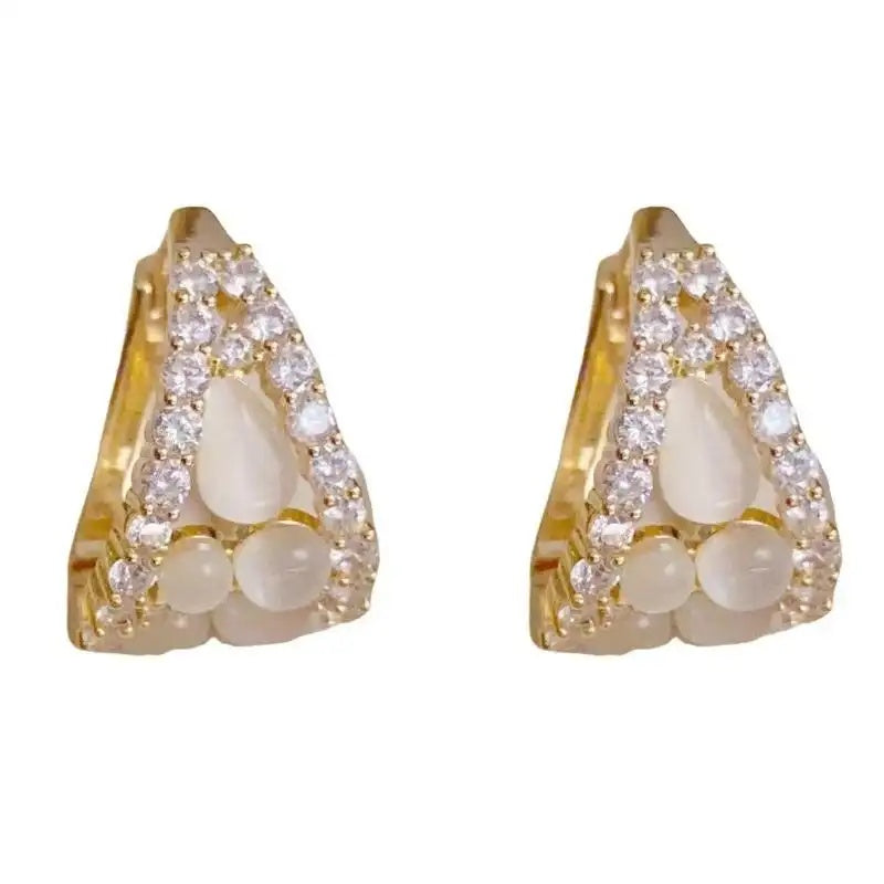 Crystal Cat Eye Teardrop Ear Hoop Earrings