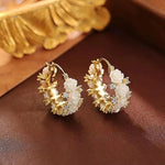 Crystal Circle White Rose Earrings