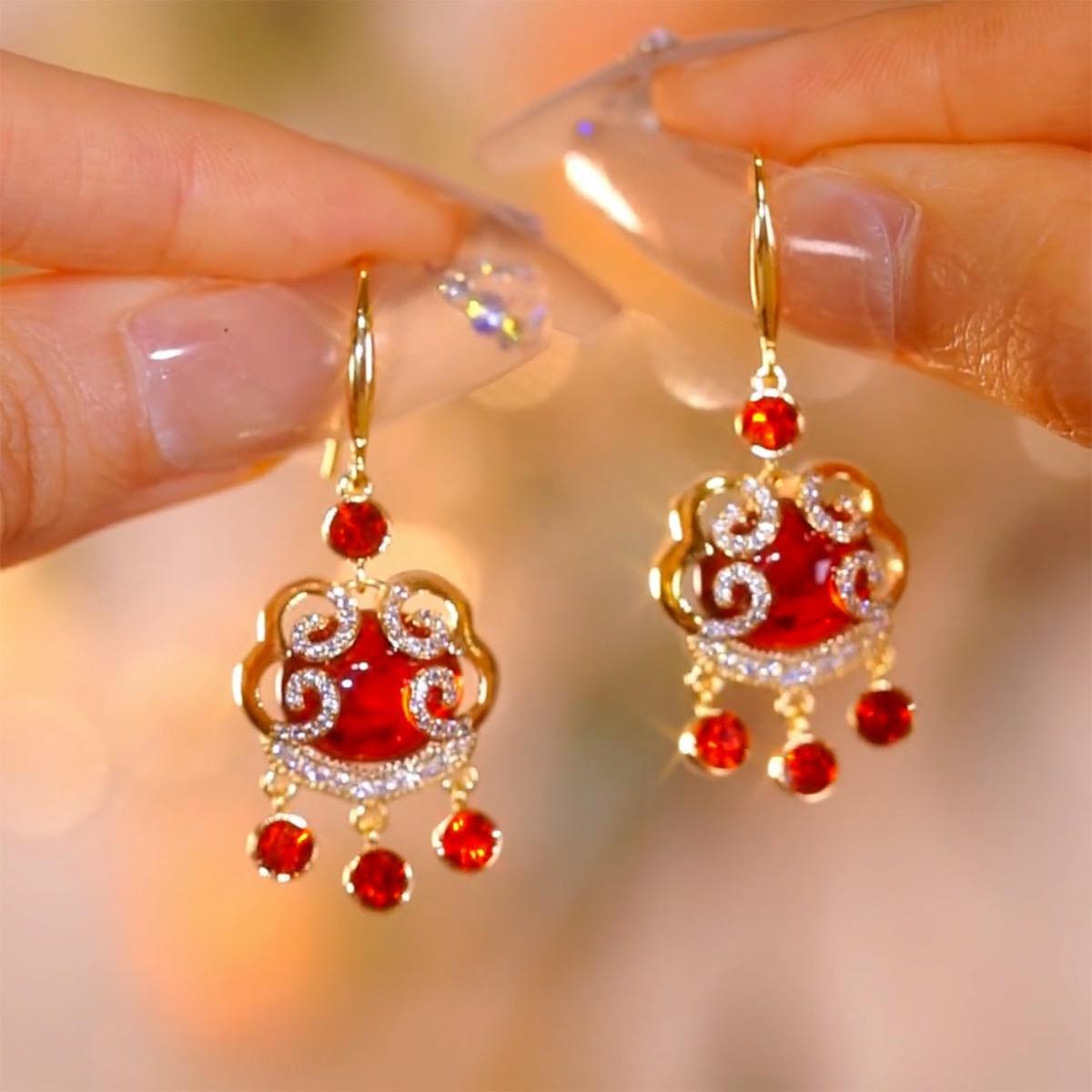 Crystal Cloud Pattern Peace Lock Earrings
