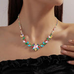 Crystal Colorful Leaf Heart Retro Necklace Set