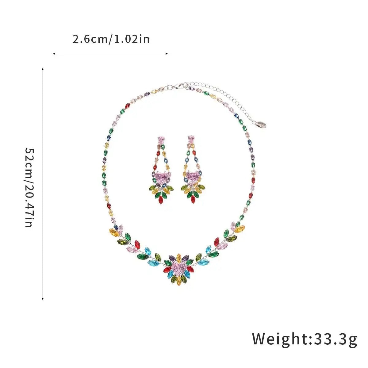 Crystal Colorful Leaf Heart Retro Necklace Set