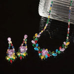 Crystal Colorful Leaf Heart Retro Necklace Set
