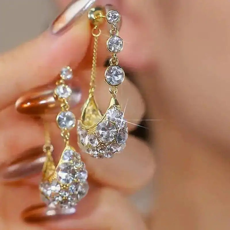 Crystal Cradle Tassel Heavy Drop Earrings