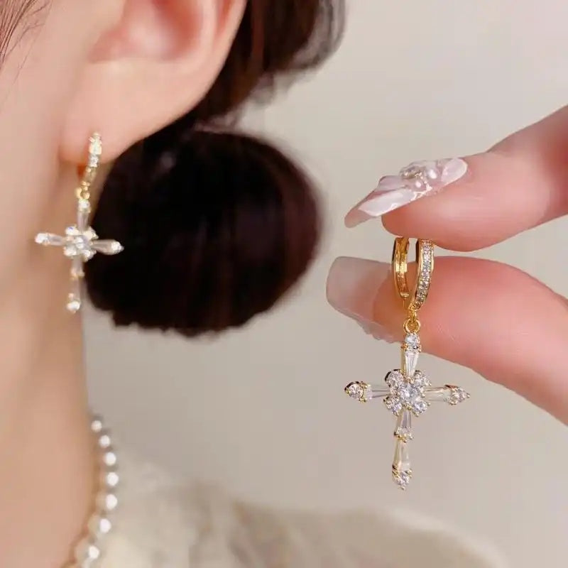 Crystal Cross Ear Cuffs
