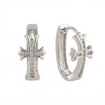 Silver Crystal Cross Hoop Earrings on a white background