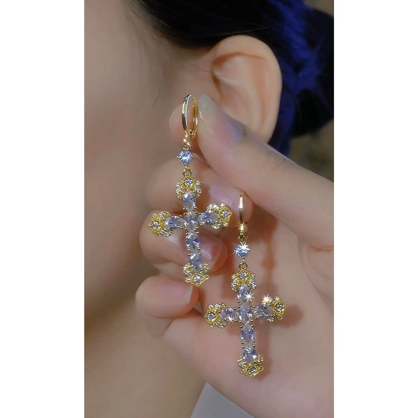 Crystal Cross Tassel Minimalist Drop Earrings