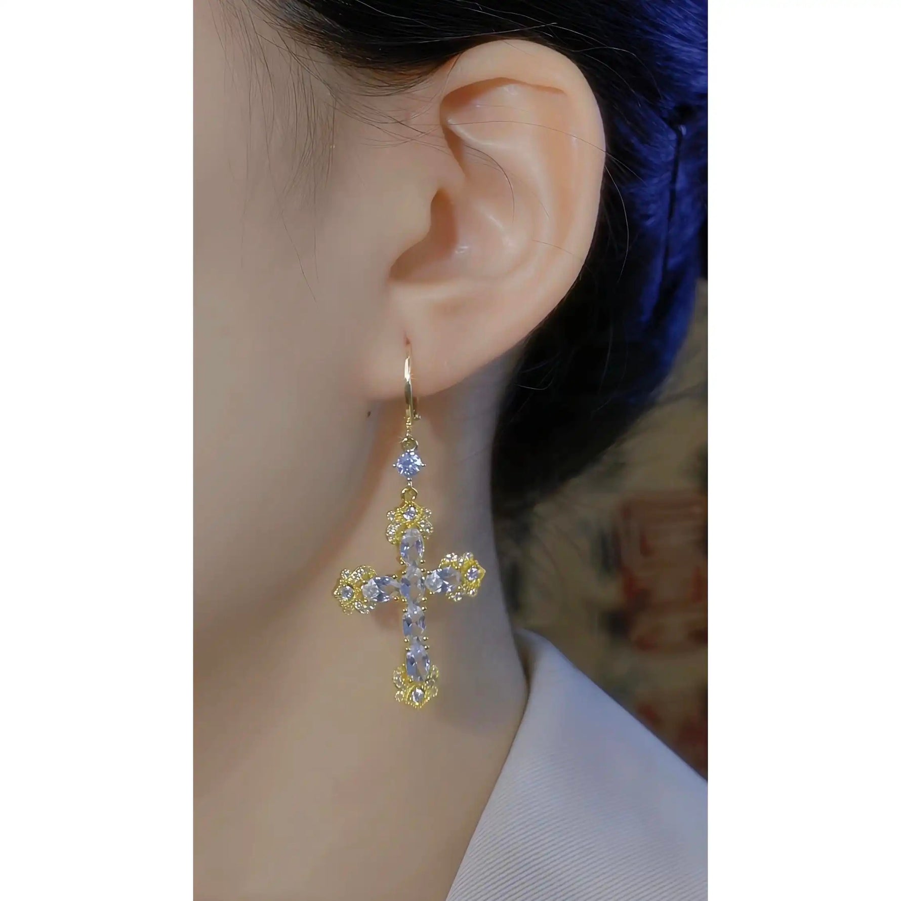 Crystal Cross Tassel Minimalist Drop Earrings