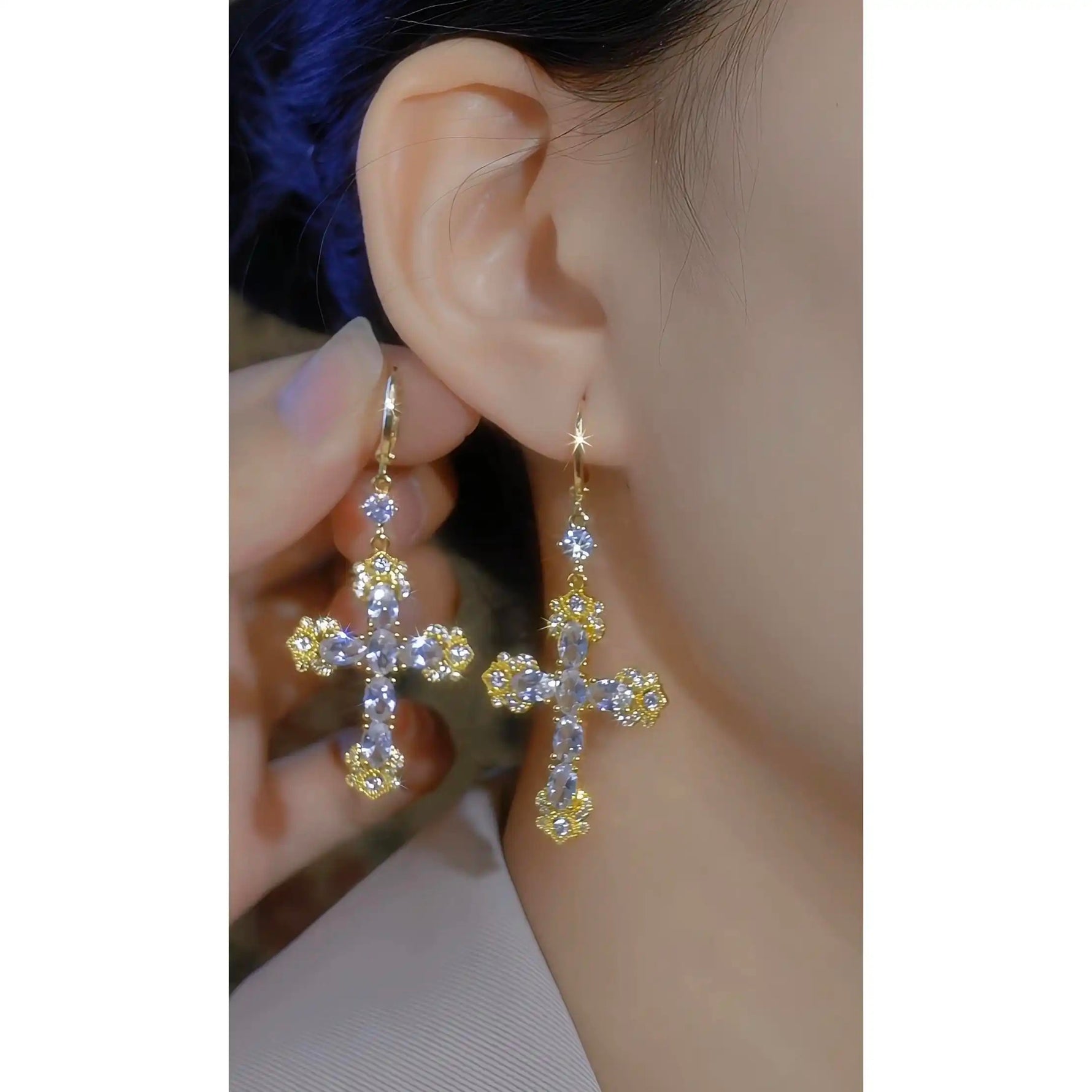 Crystal Cross Tassel Minimalist Drop Earrings