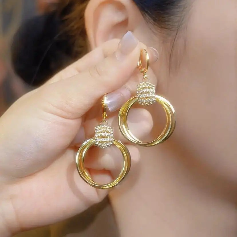 Crystal Diamond Interlocking French Hoop Earrings