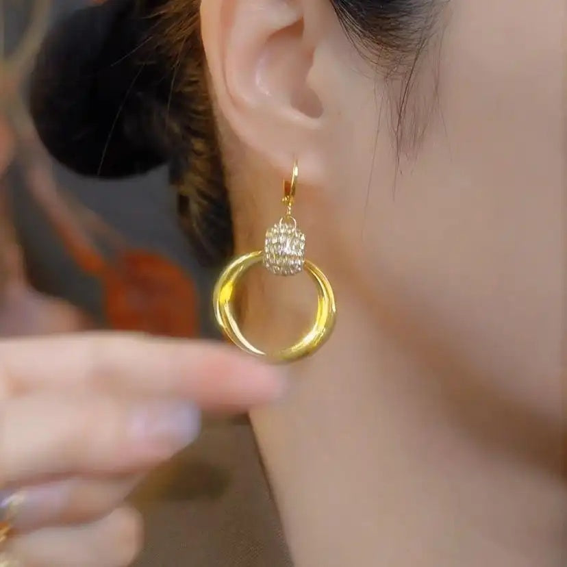 Crystal Diamond Interlocking French Hoop Earrings