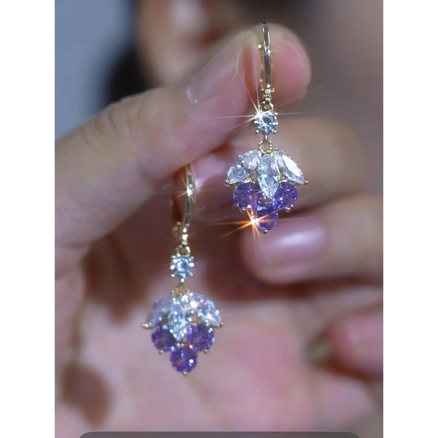 Crystal-Embedded Grape Earrings