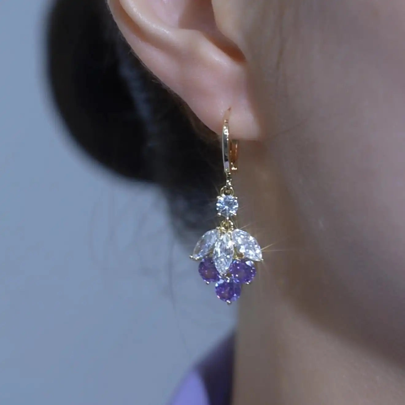 Crystal-Embedded Grape Earrings