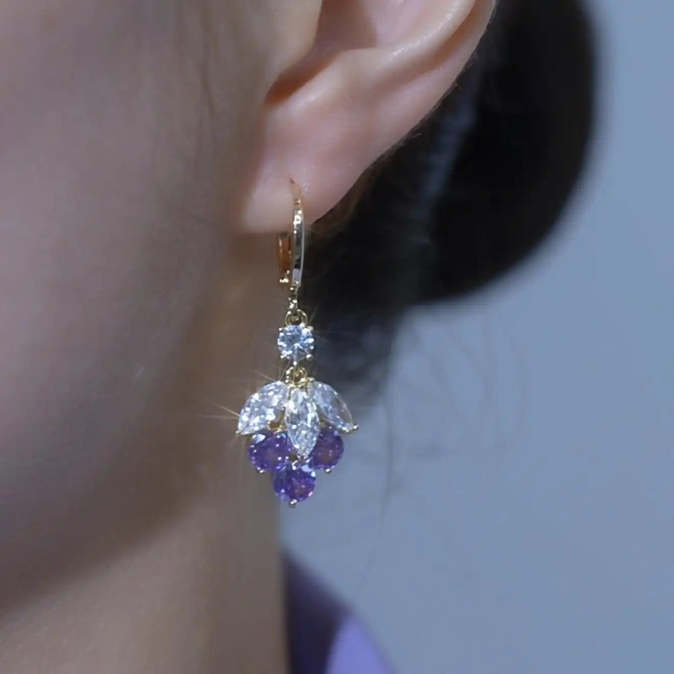 Crystal-Embedded Grape Earrings