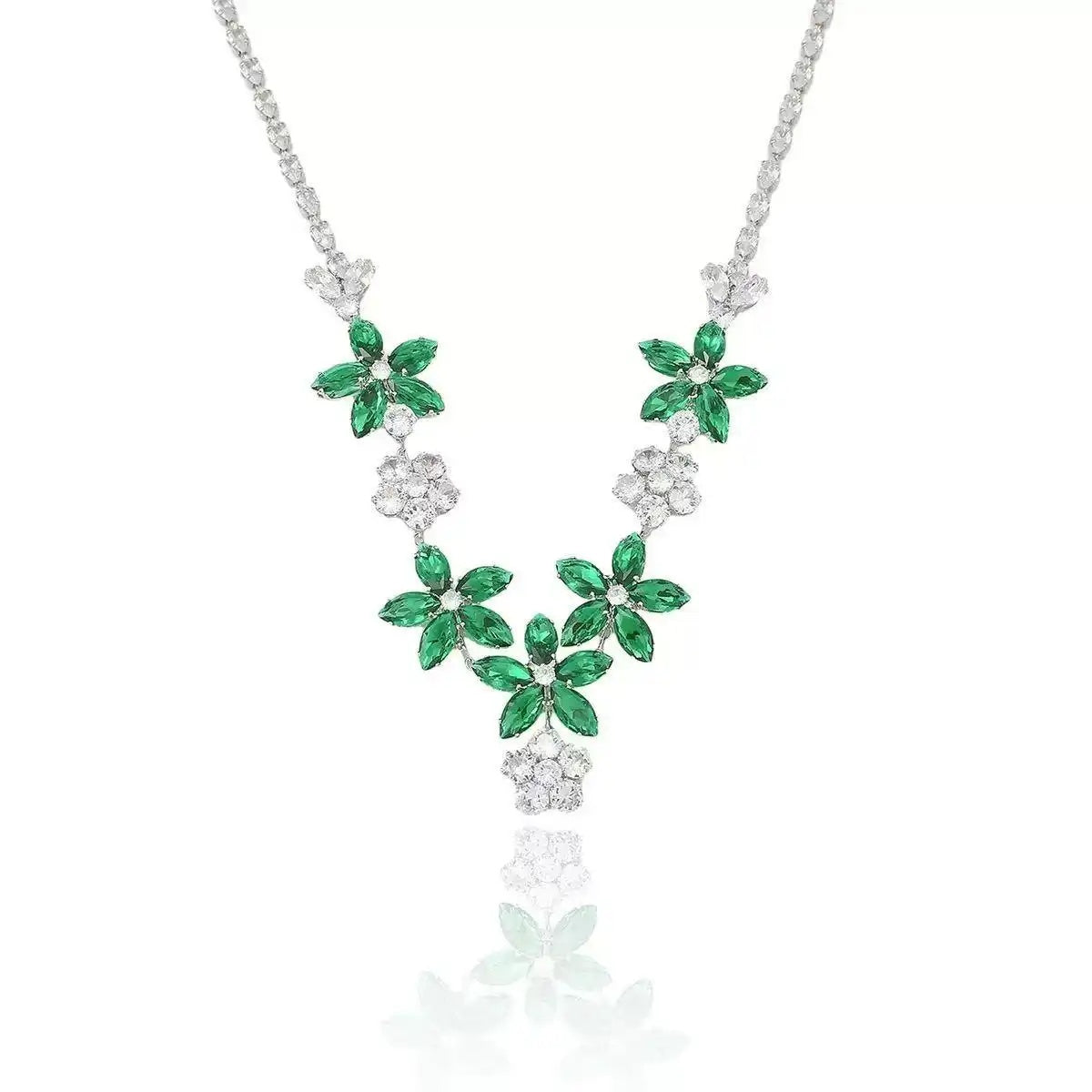 Crystal Emerald Plum Blossom Necklace