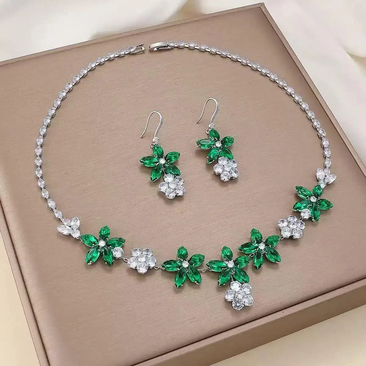 Crystal Emerald Plum Blossom Necklace