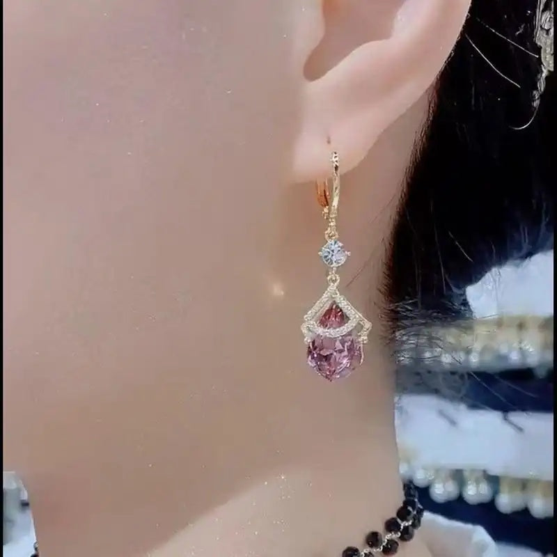 Crystal Fan-Shaped Minimalist Irregular Purple Drop Earrings