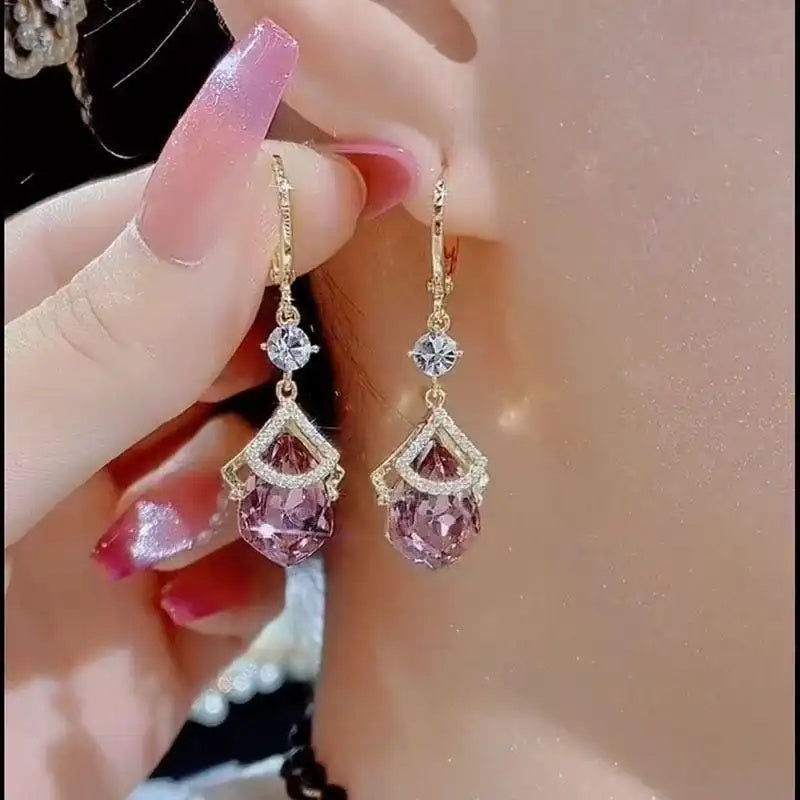 Crystal Fan-Shaped Minimalist Irregular Purple Drop Earrings