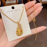 Crystal Feather Beaded Chain Minimalist Pendant Necklace