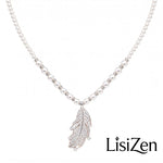 Crystal Feather Pearl Pendant Necklace