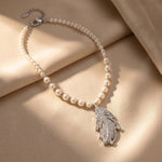 Crystal Feather Pearl Pendant Necklace