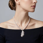 Crystal Feather Pearl Pendant Necklace