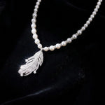 Crystal Feather Pearl Pendant Necklace
