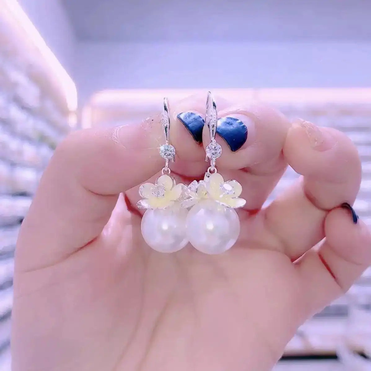 Crystal Floral Bead Drop Earrings