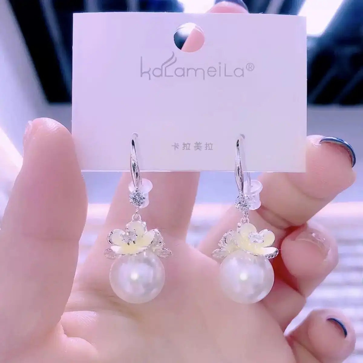 Crystal Floral Bead Drop Earrings