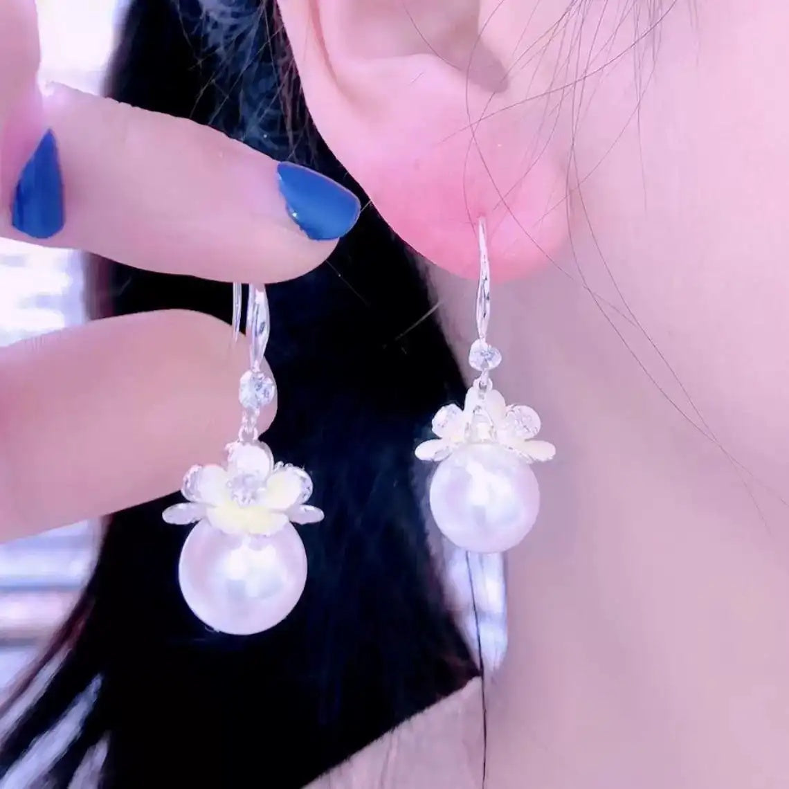 Crystal Floral Bead Drop Earrings
