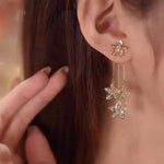 Crystal Flower 2-In-1 Tassel Drop Earrings