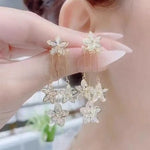 Crystal Flower 2-In-1 Tassel Drop Earrings