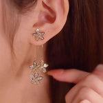 Crystal Flower 2-In-1 Tassel Drop Earrings