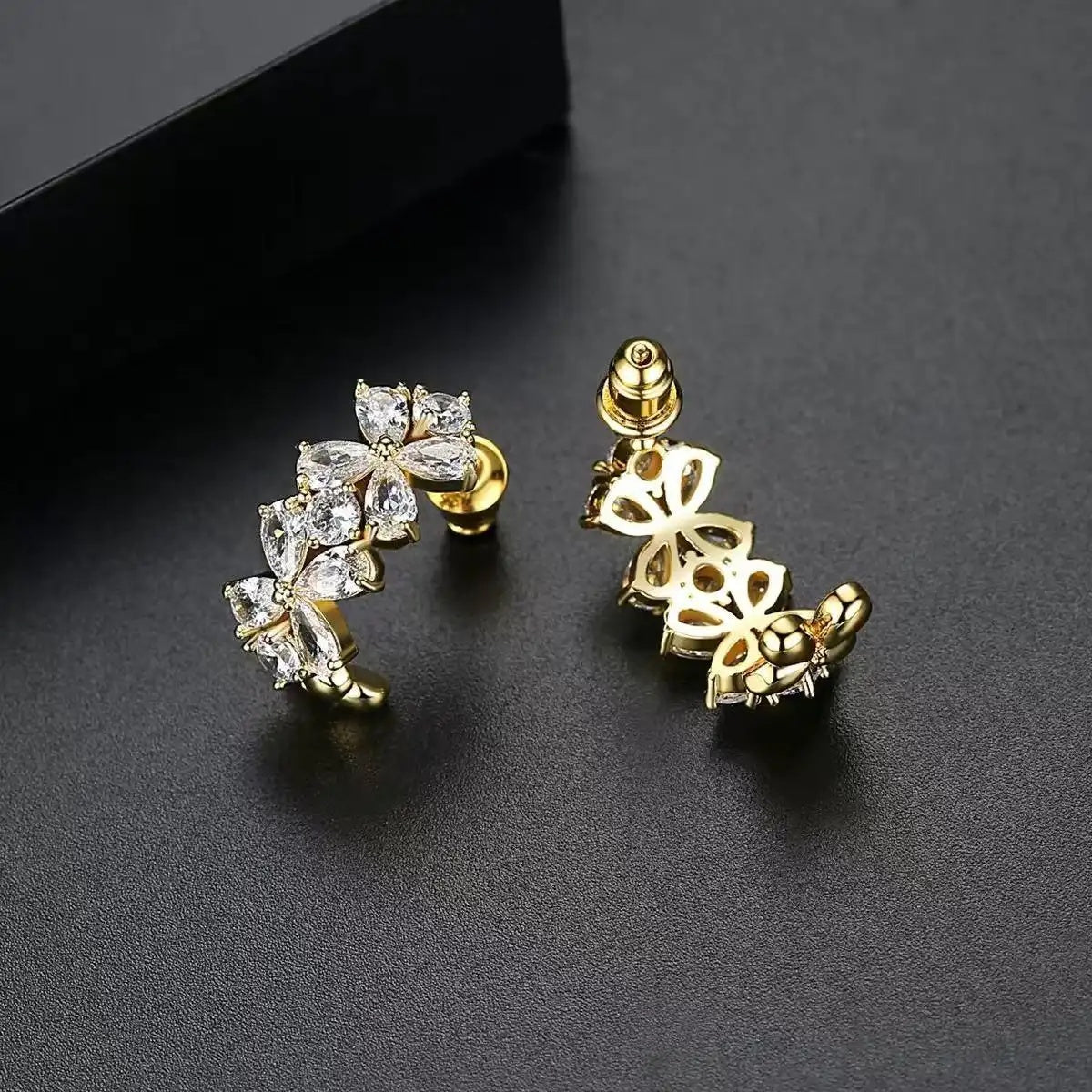 Crystal Flower C-Shaped Earrings