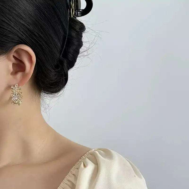 Crystal Flower C-Shaped Earrings