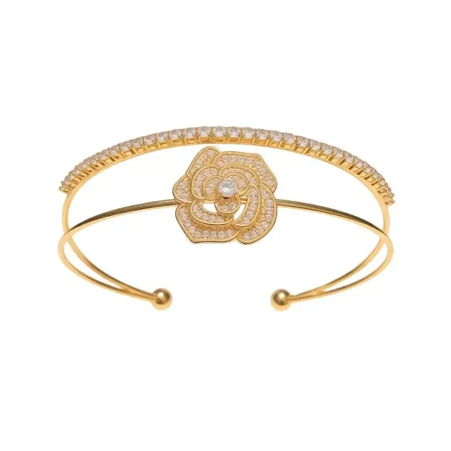 Crystal Flower Double-Layer Open Retro Bracelet