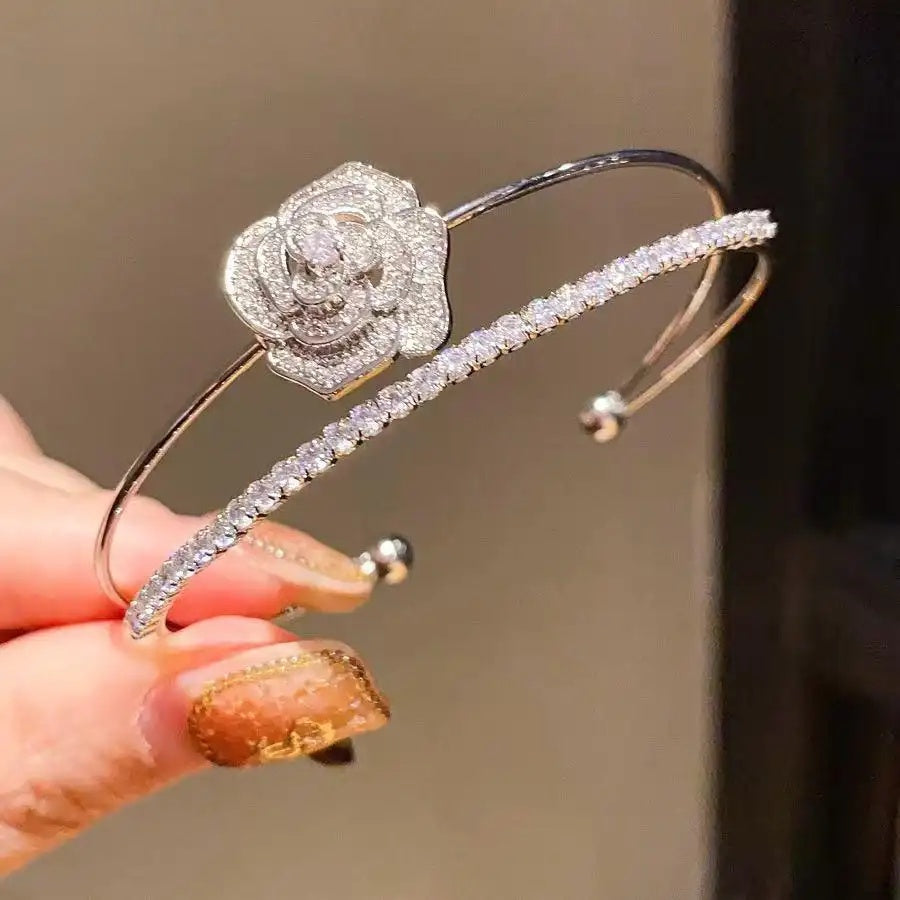 Crystal Flower Double-Layer Open Retro Bracelet