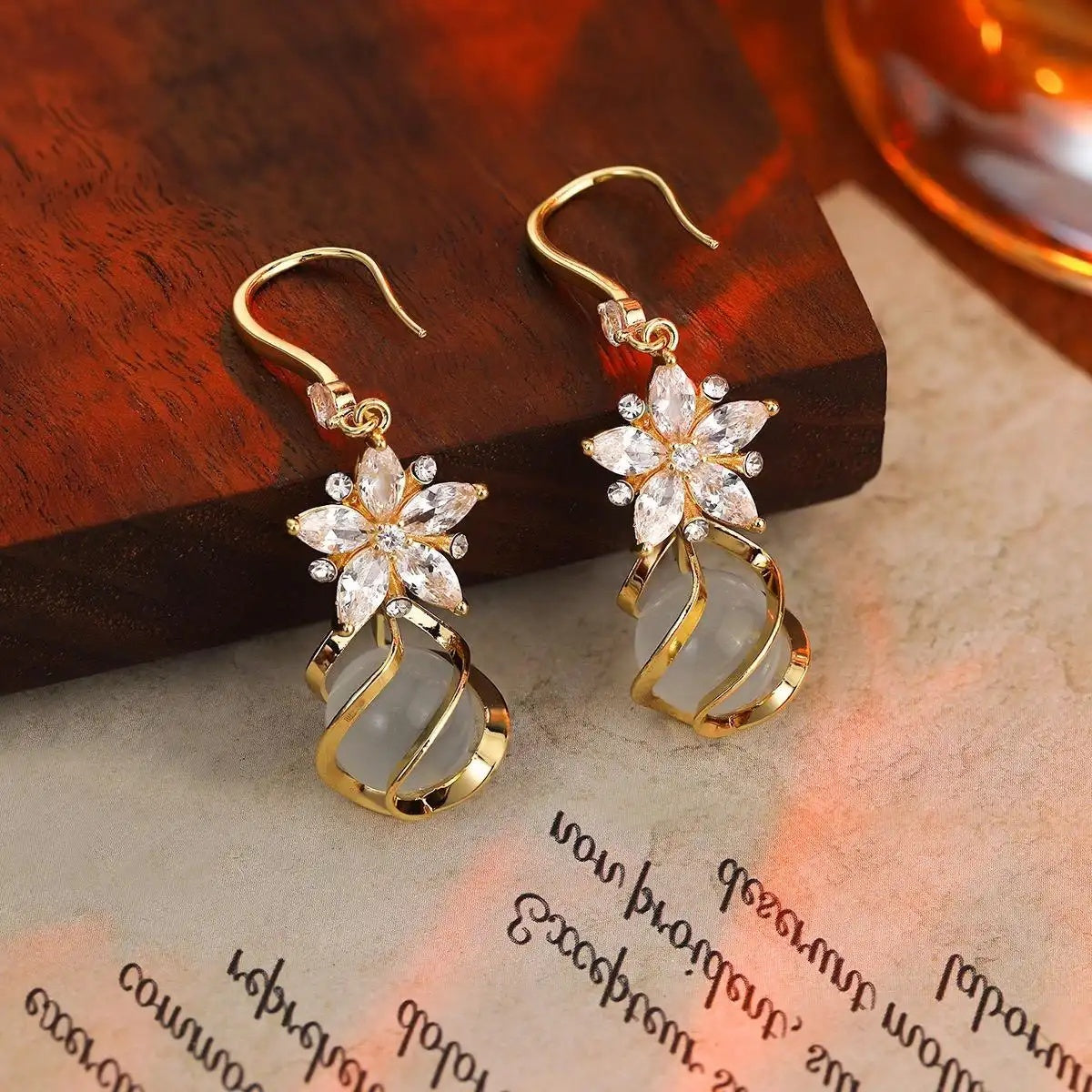Crystal Flower Ear Hooks French Earrings