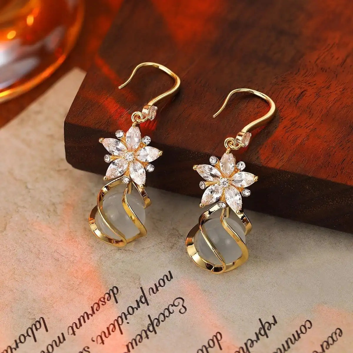 Crystal Flower Ear Hooks French Earrings