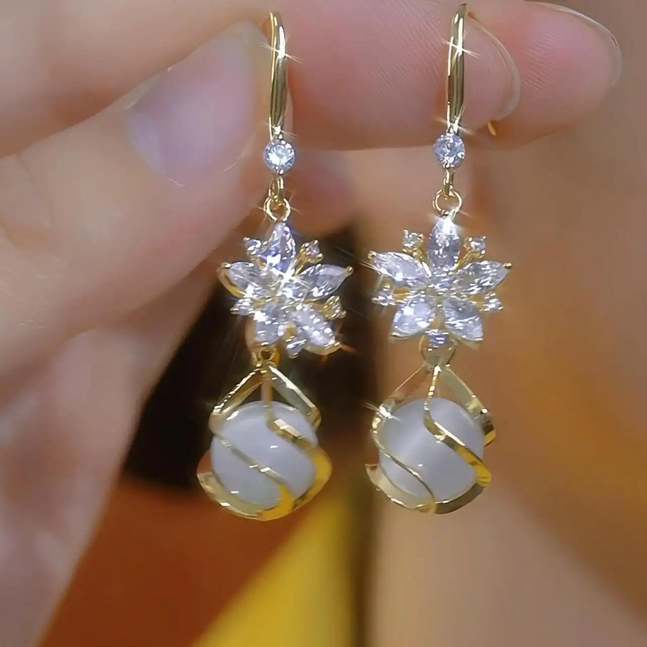 Crystal Flower Ear Hooks French Earrings