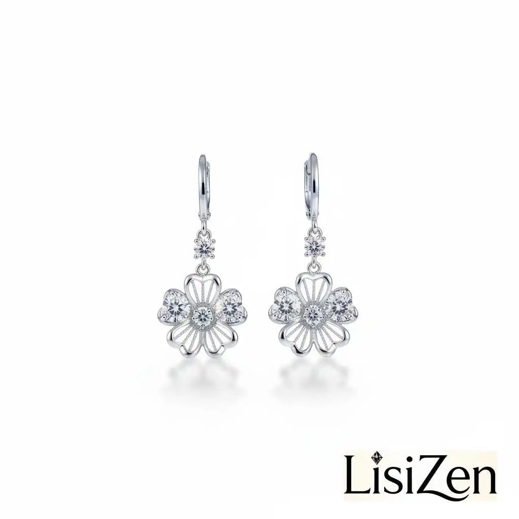Crystal Flower Hook Earrings