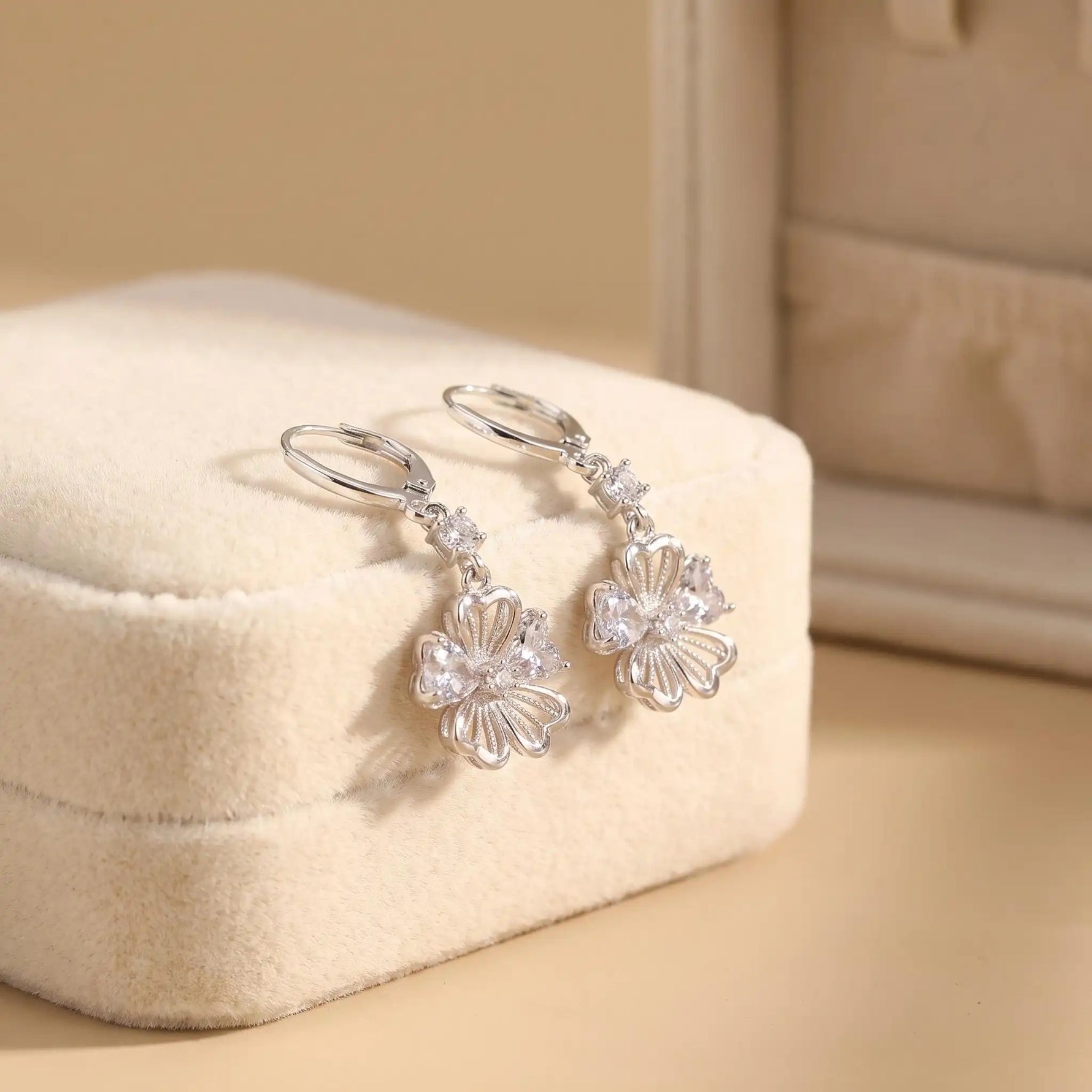 Crystal Flower Hook Earrings