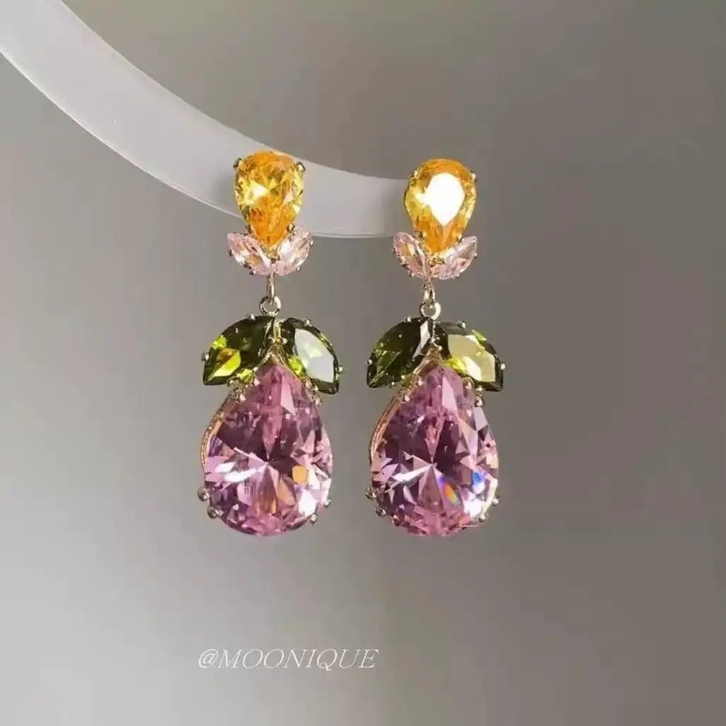 Crystal Flower Leaf Teardrop Craft Drop Earrings