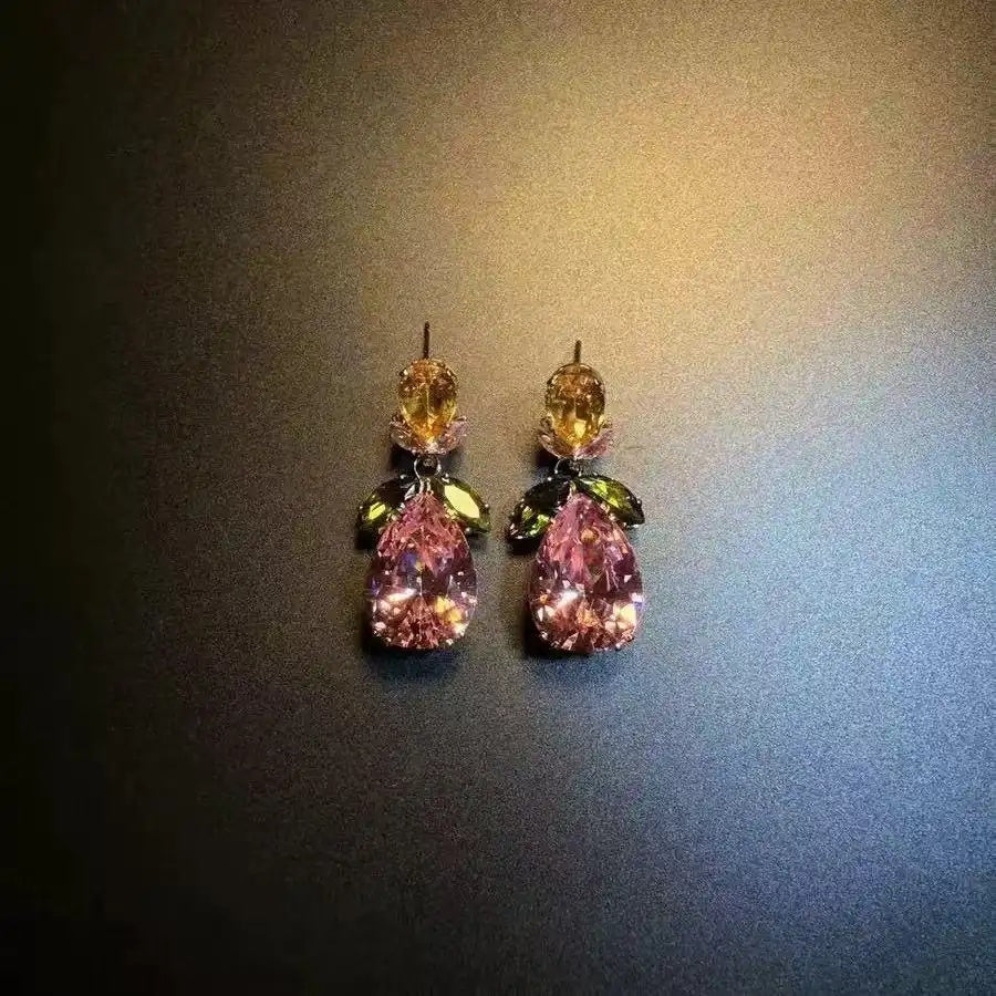 Crystal Flower Leaf Teardrop Craft Drop Earrings