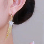 Crystal Flower Long Tassel Drop Earrings