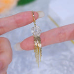 Crystal Flower Long Tassel Drop Earrings
