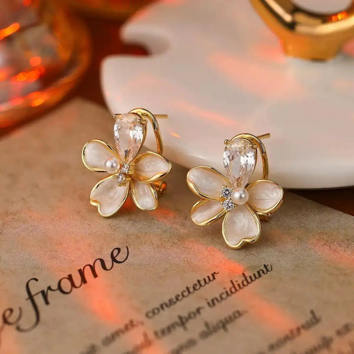 Crystal Flower Minimalist Earrings